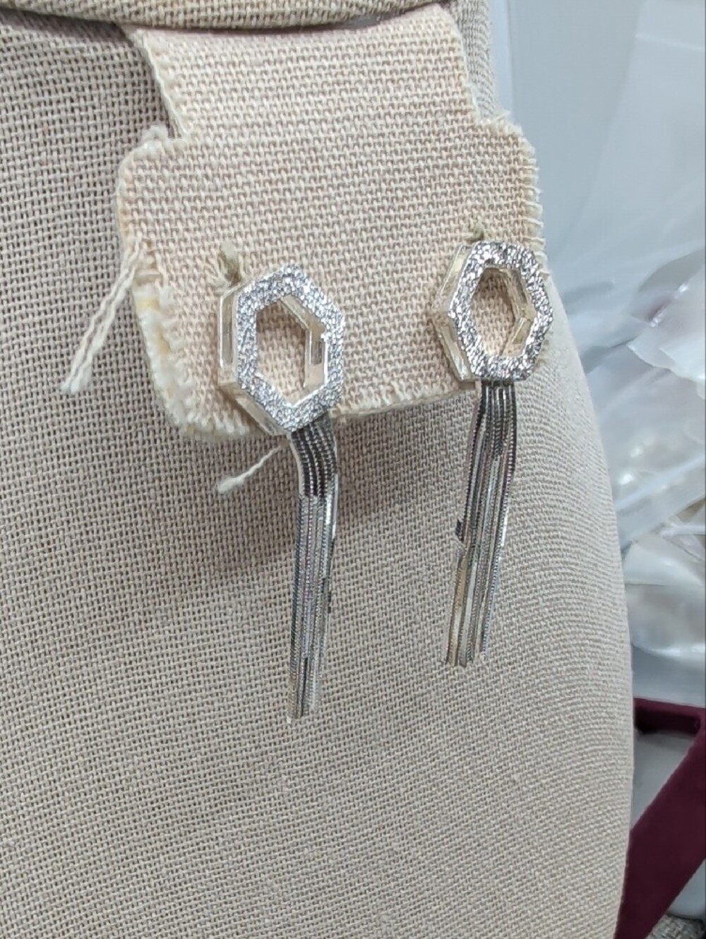 Milor Italy 925 Sterling Silver Hexagon Fringe Tassel Drop Earrings Vintage - Picture 17 of 17